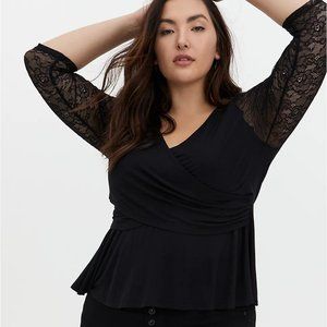 Torrid 1 Super Soft Black Floral Lace Midi Top